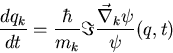 \begin{displaymath}
{{dq_k} \over {dt}} = {\hbar \over {m_k}} \Im {{\vec{\nabla}_k \psi} \over {\psi}}(q,t)\end{displaymath}